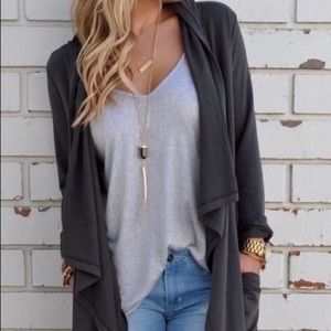 Boden Gray Waterfall Open Front Cardigan Sz 8